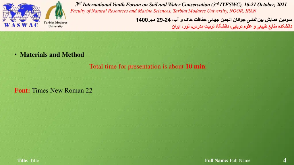 3 rd international youth forum on soil and water 3