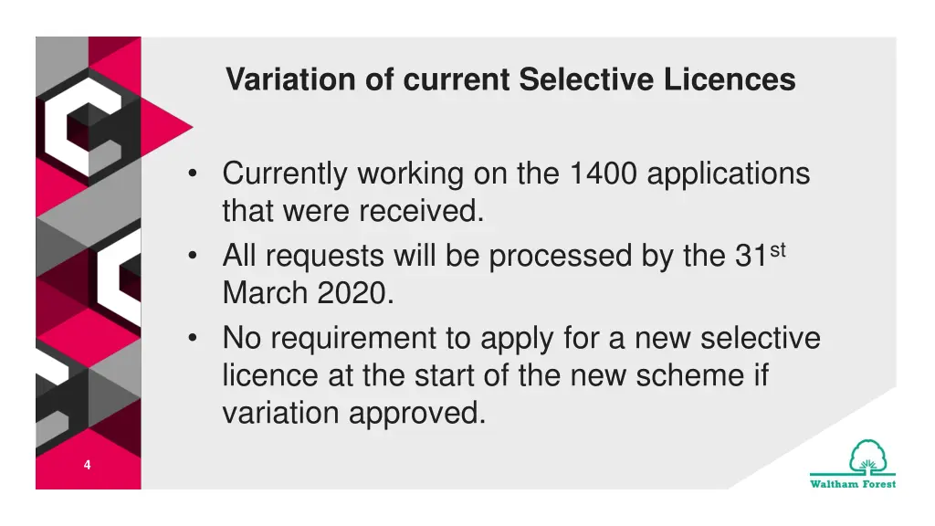 variation of current selective licences