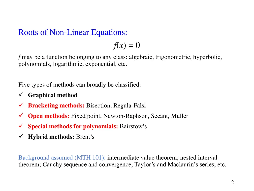 roots of non linear equations