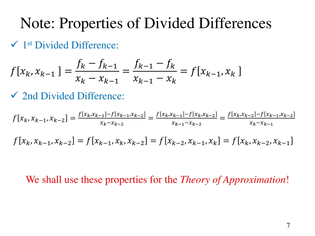 note properties of divided differences