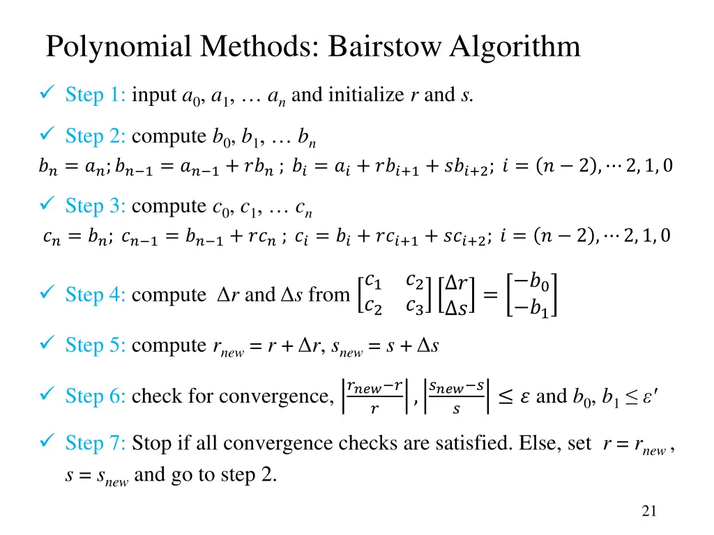 polynomial methods bairstow algorithm
