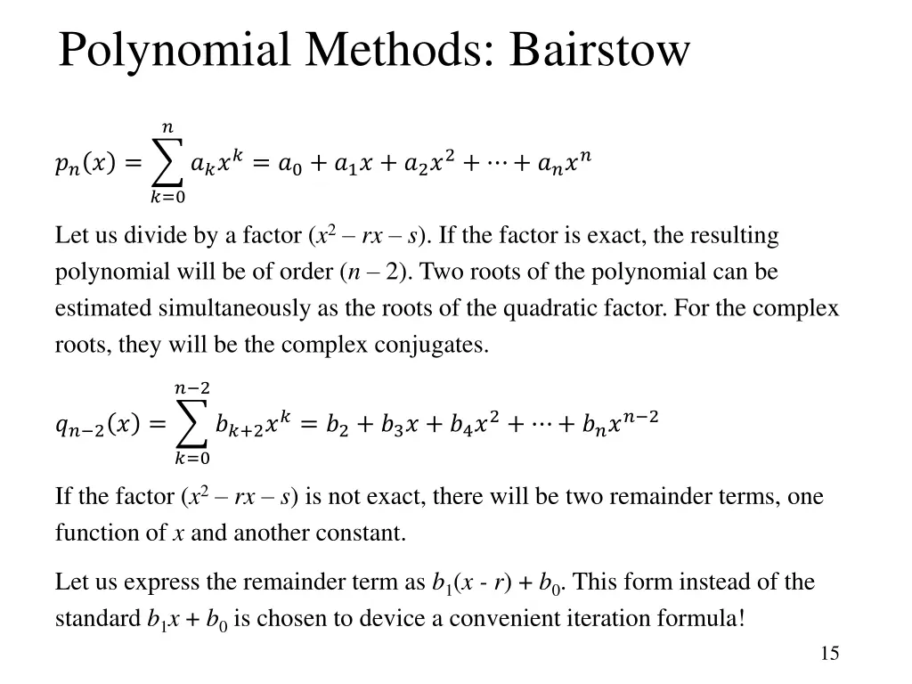 polynomial methods bairstow