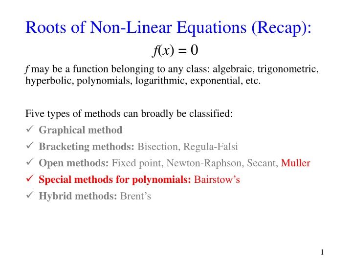 roots of non linear equations recap