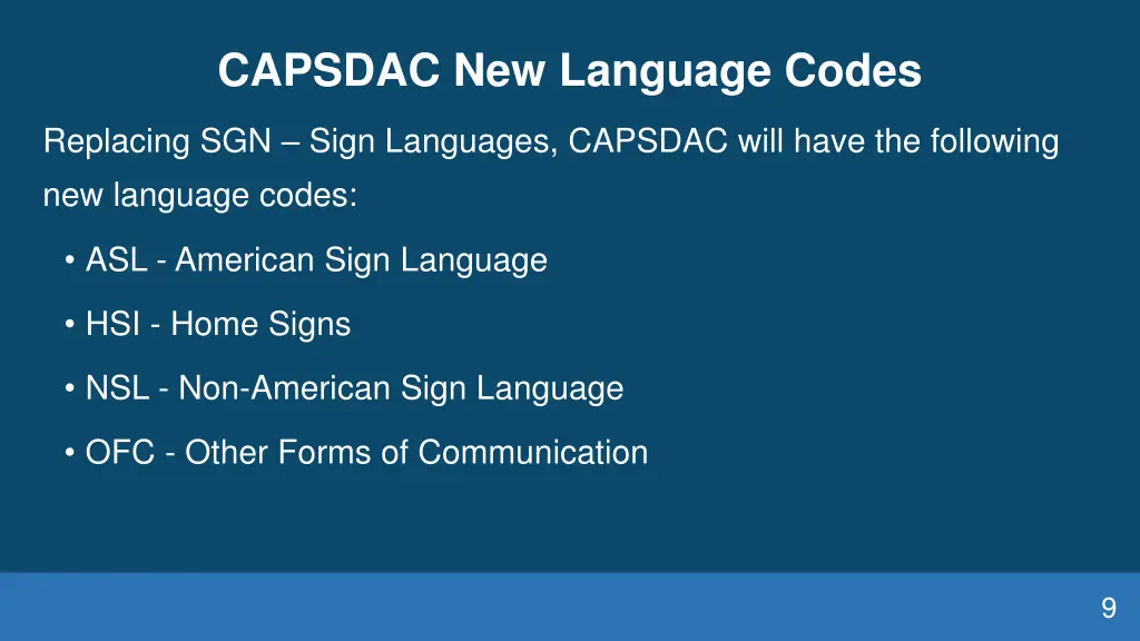 capsdac new language codes