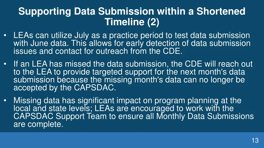 supporting data submission within a shortened 1