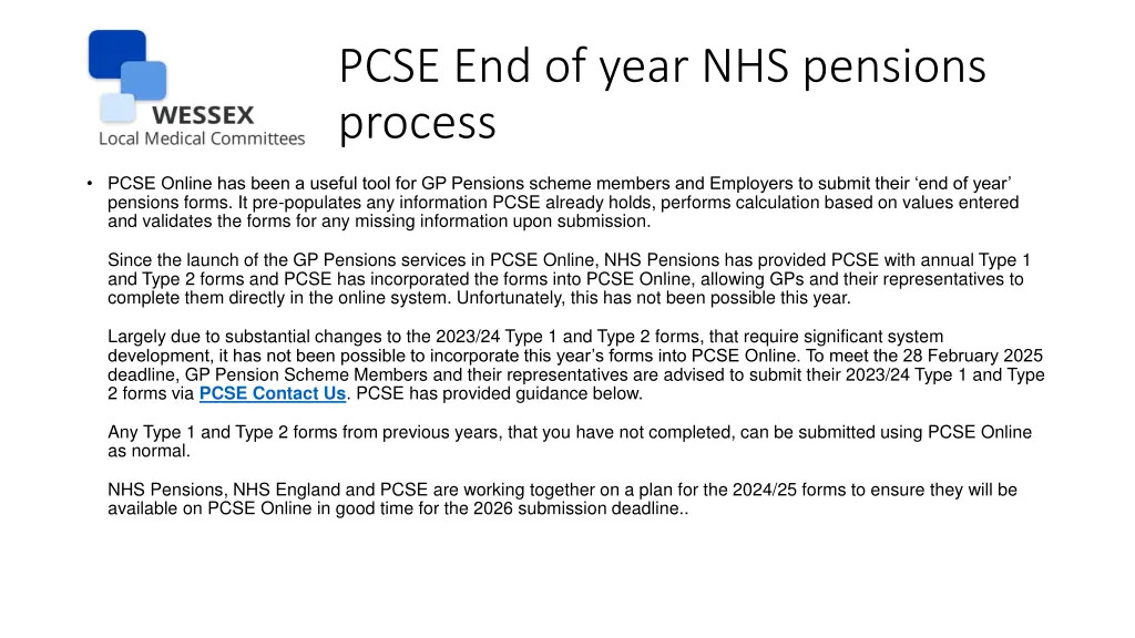 pcse end of year nhs pensions process