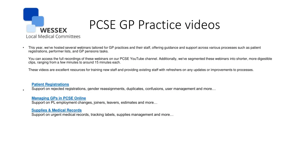 pcse gp practice videos