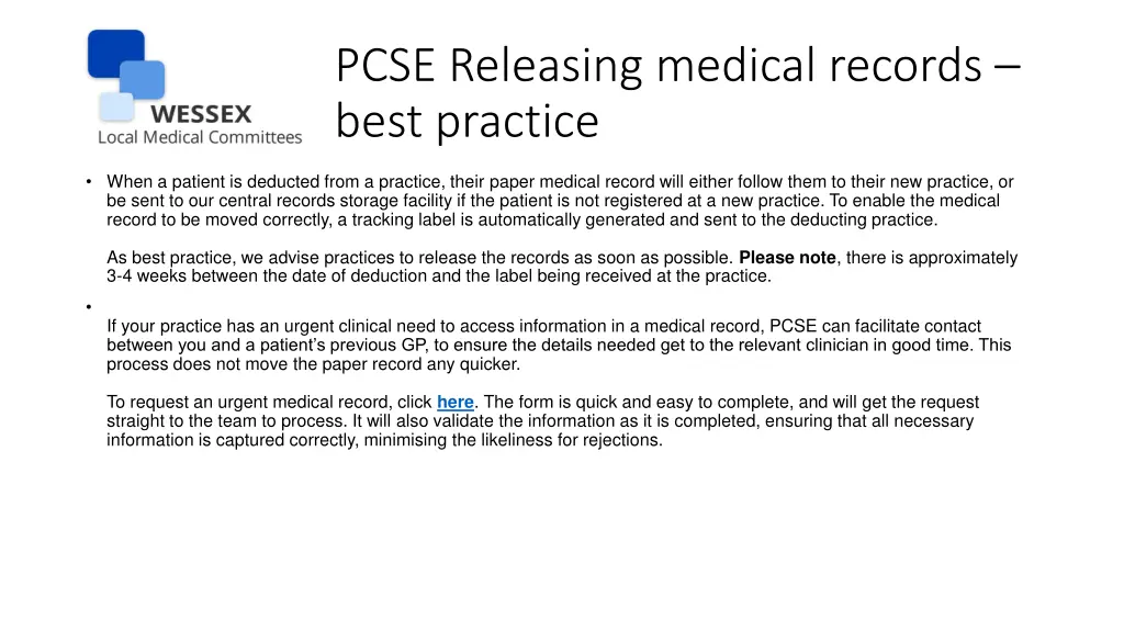 pcse releasing medical records best practice