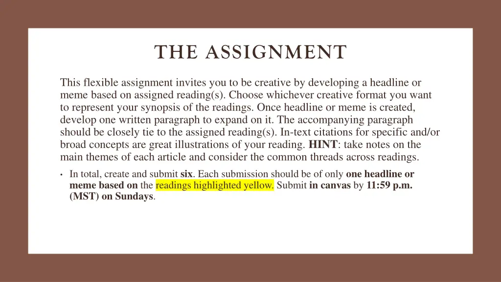 the assignment