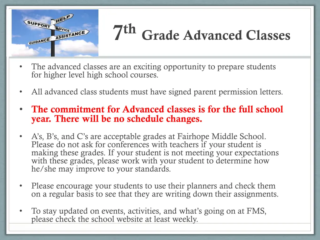 7 th grade advanced classes