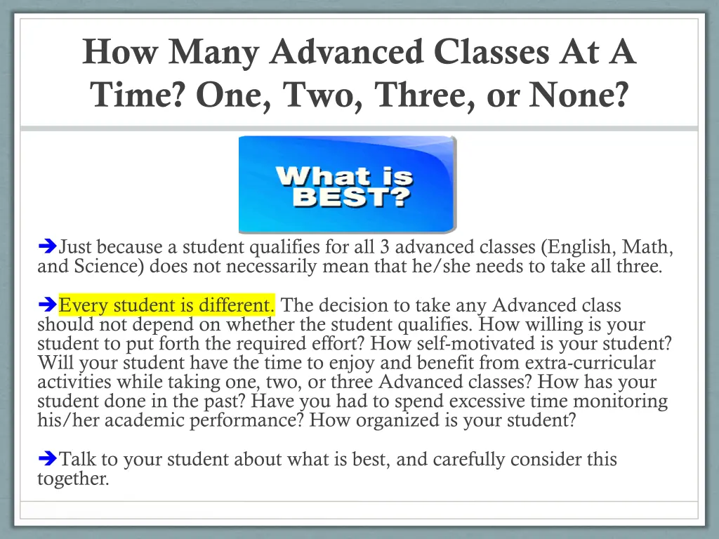 how many advanced classes at a time one two three