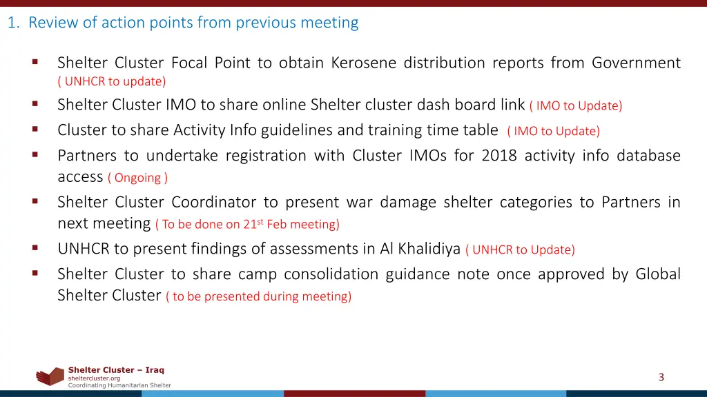 1 review of action points from previous meeting