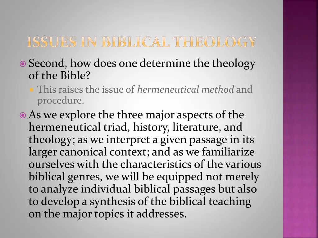 issues in biblical theology 1