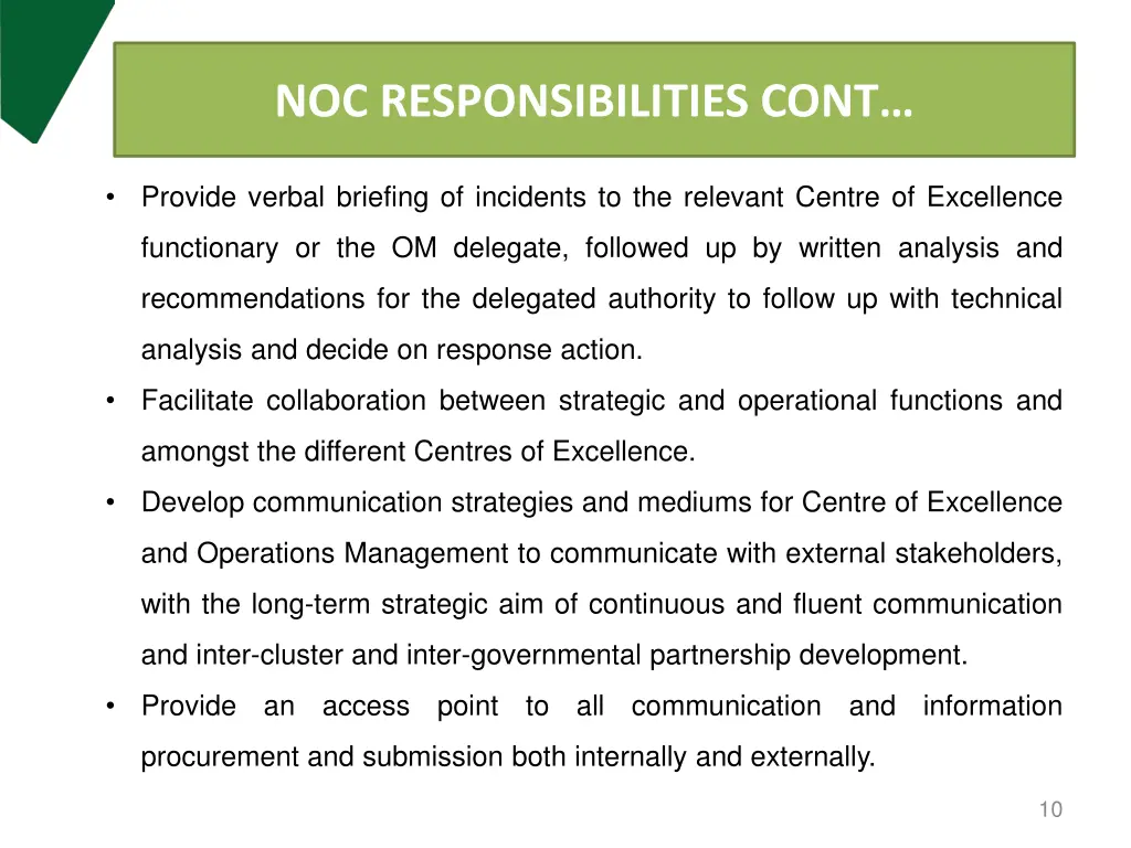 noc responsibilities cont