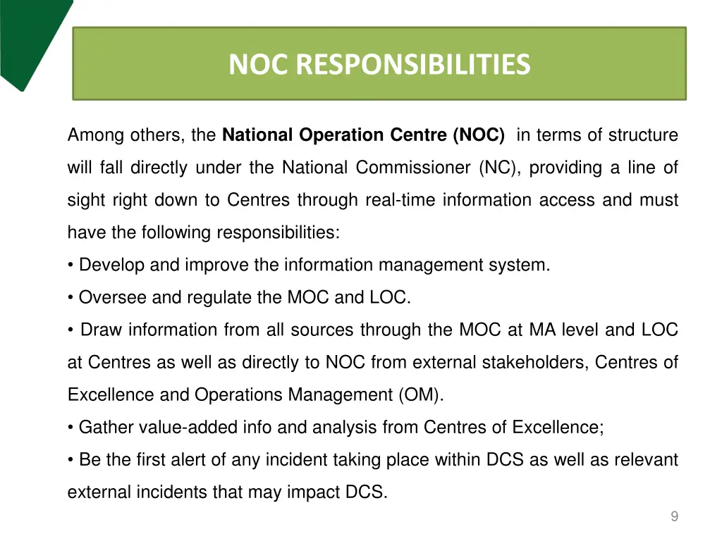 noc responsibilities