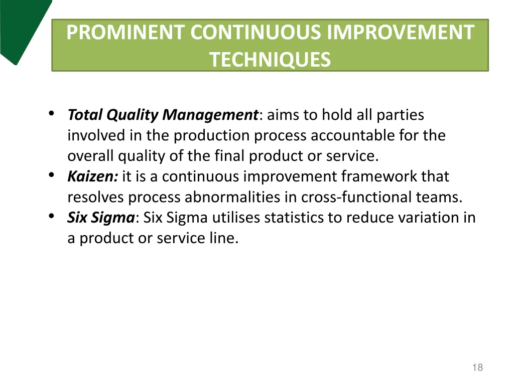 prominent continuous improvement techniques
