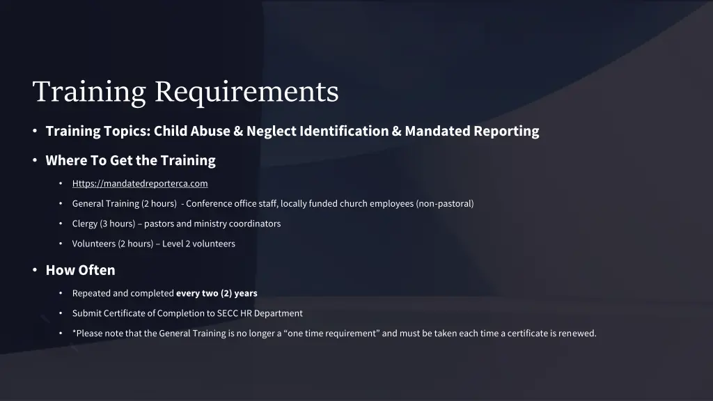 training requirements
