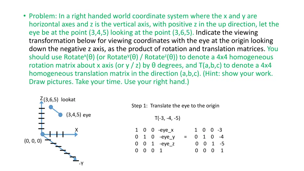 problem in a right handed world coordinate system 2