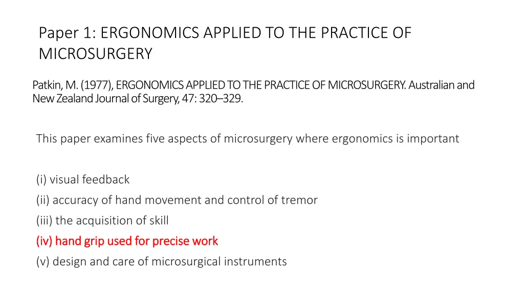 paper 1 ergonomics applied to the practice