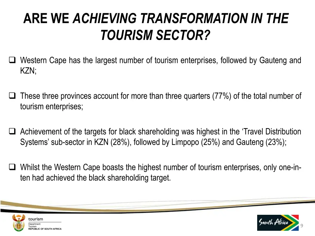 are we achieving transformation in the tourism 2