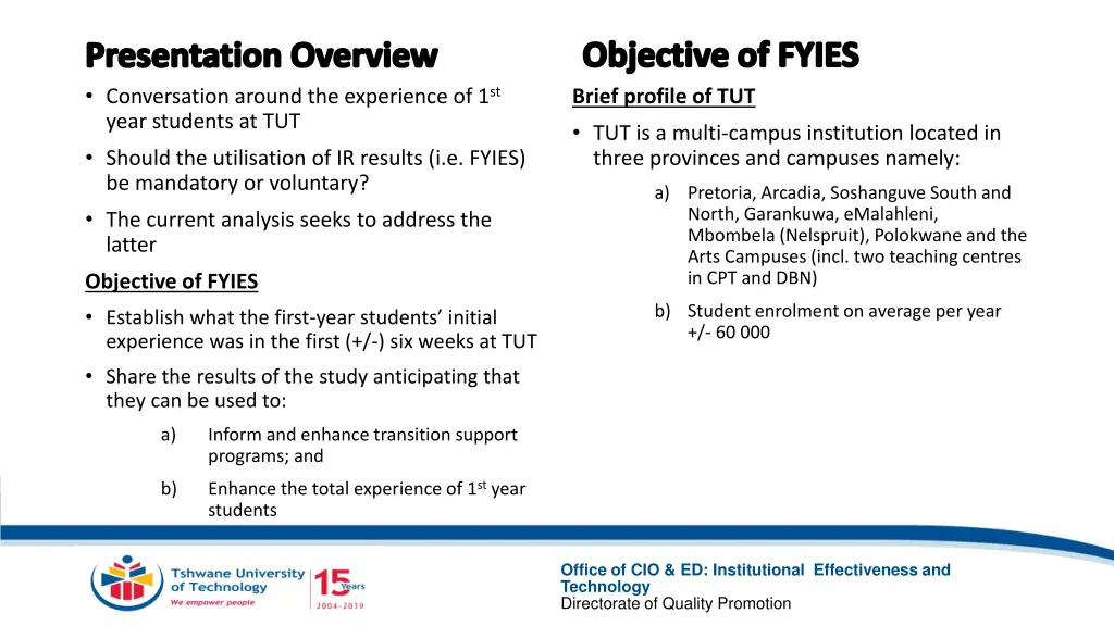 objective of fyies brief profile