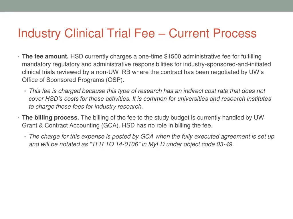 industry clinical trial fee current process