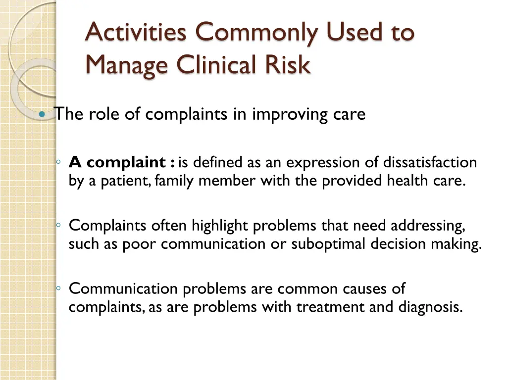 activities commonly used to manage clinical risk 2