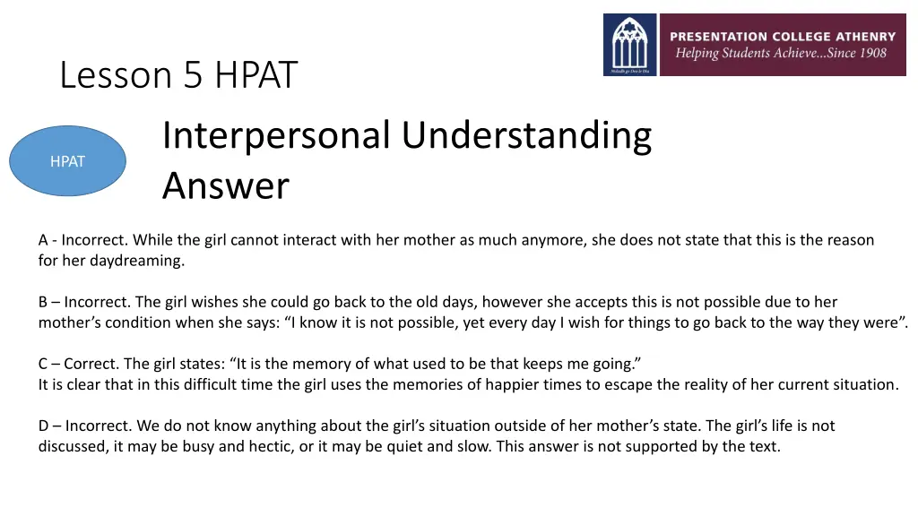 lesson 5 hpat interpersonal understanding answer