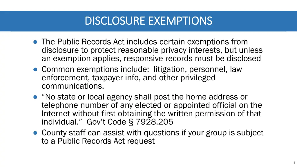disclosure exemptions disclosure exemptions