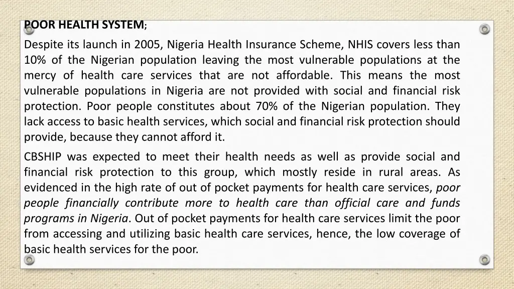 poor health system
