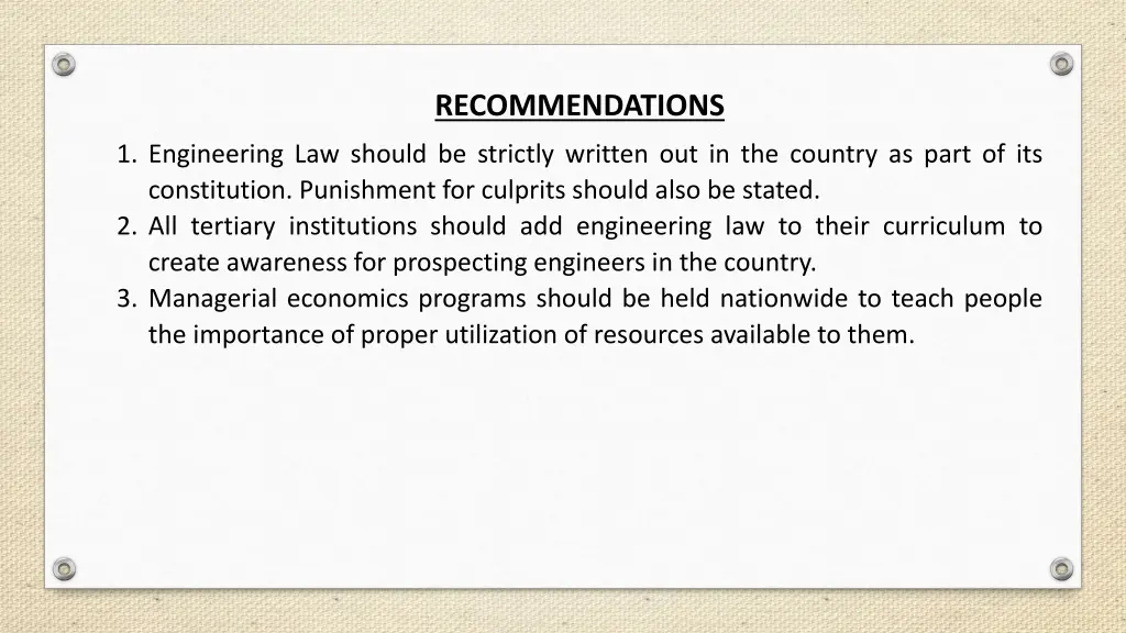 recommendations