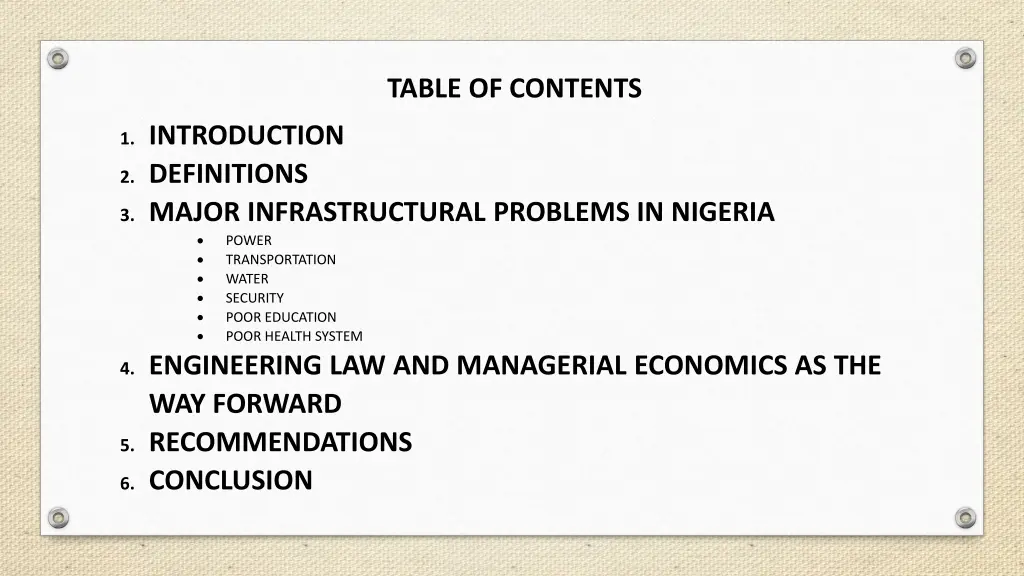 table of contents
