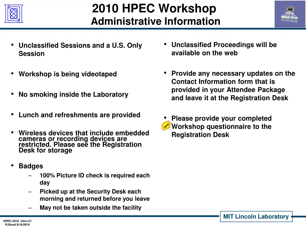 2010 hpec workshop administrative information