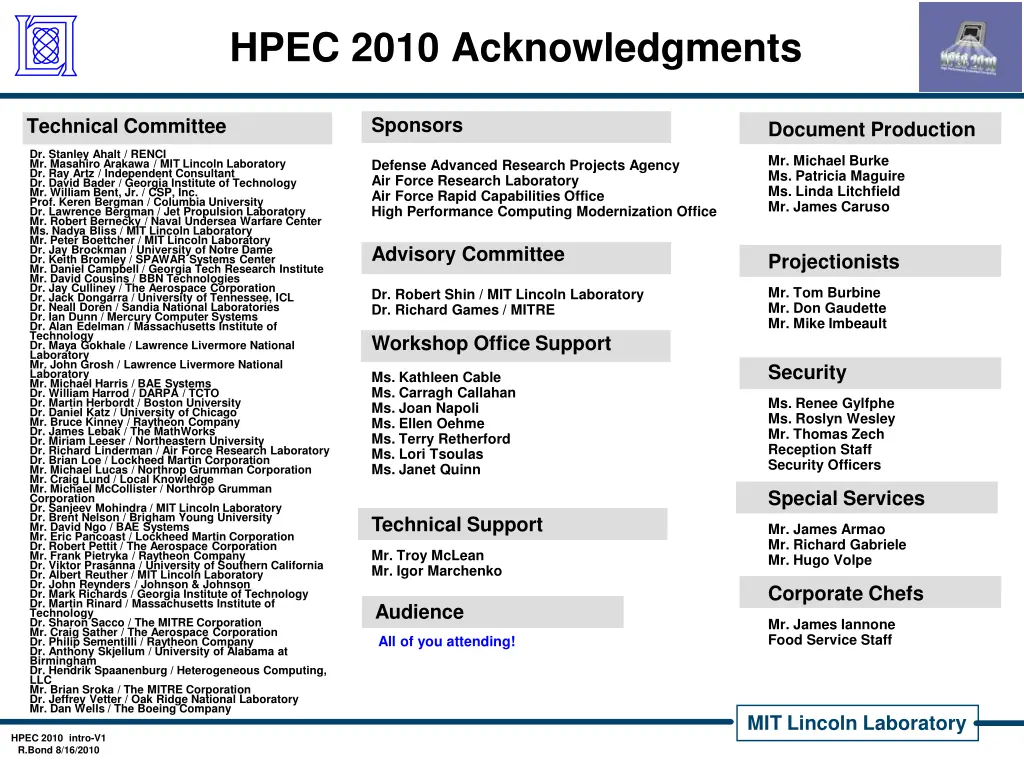 hpec 2010 acknowledgments