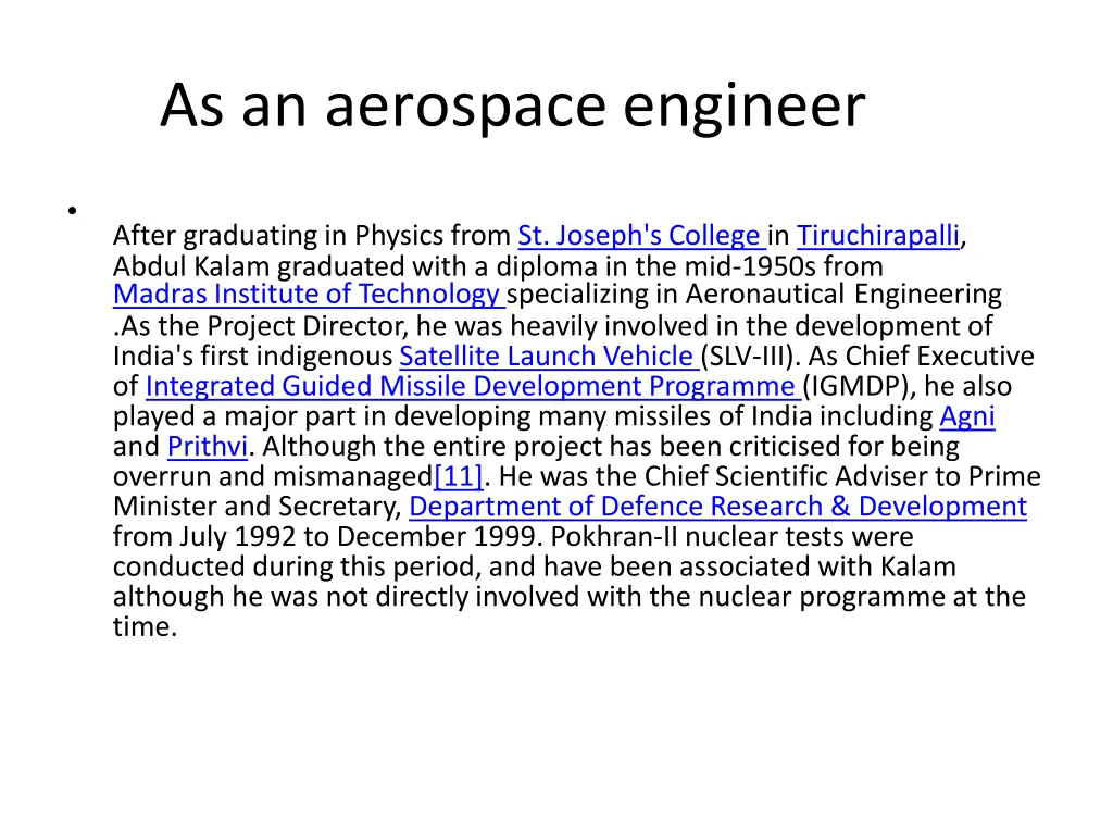 as an aerospace engineer