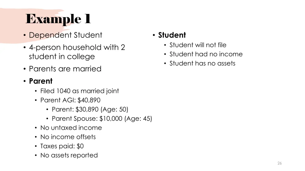 example 1 dependent student 4 person household