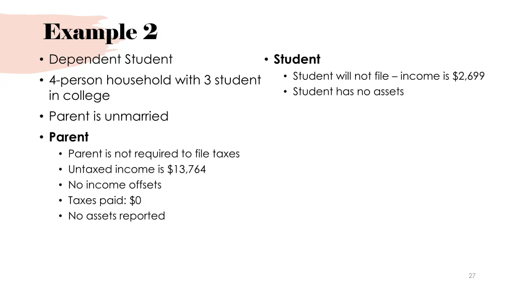 example 2 dependent student 4 person household