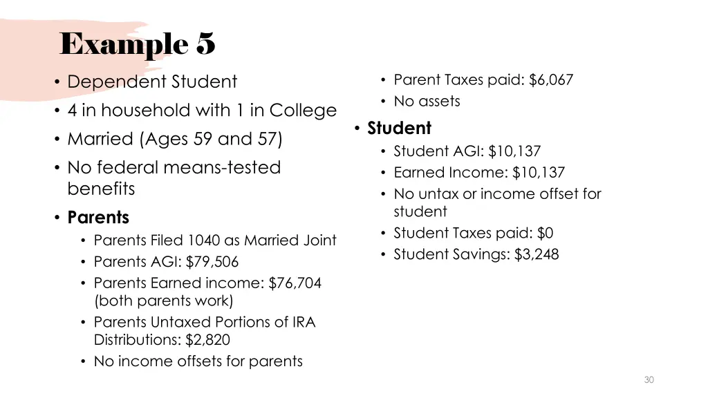 example 5 dependent student 4 in household with