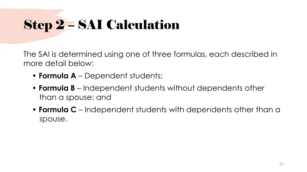 step 2 sai calculation
