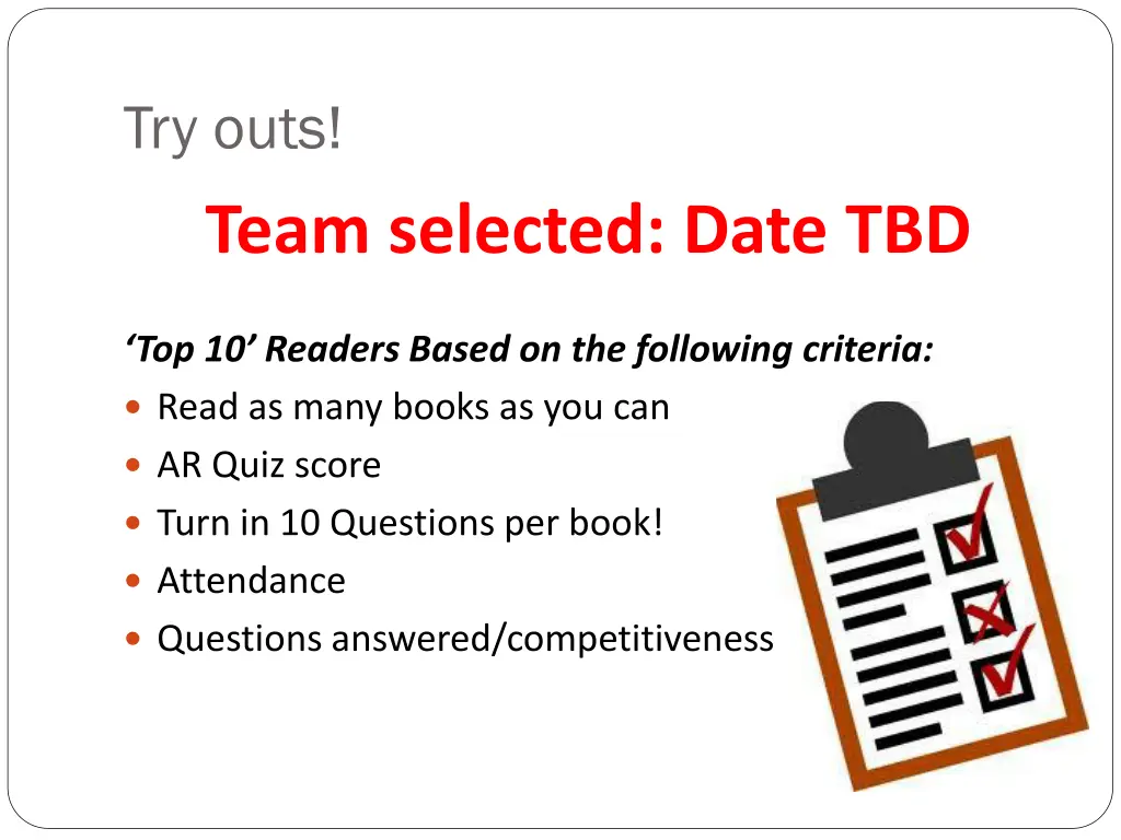try outs team selected date tbd