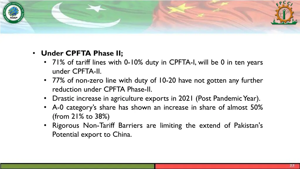 under cpfta phase ii 71 of tariff lines with