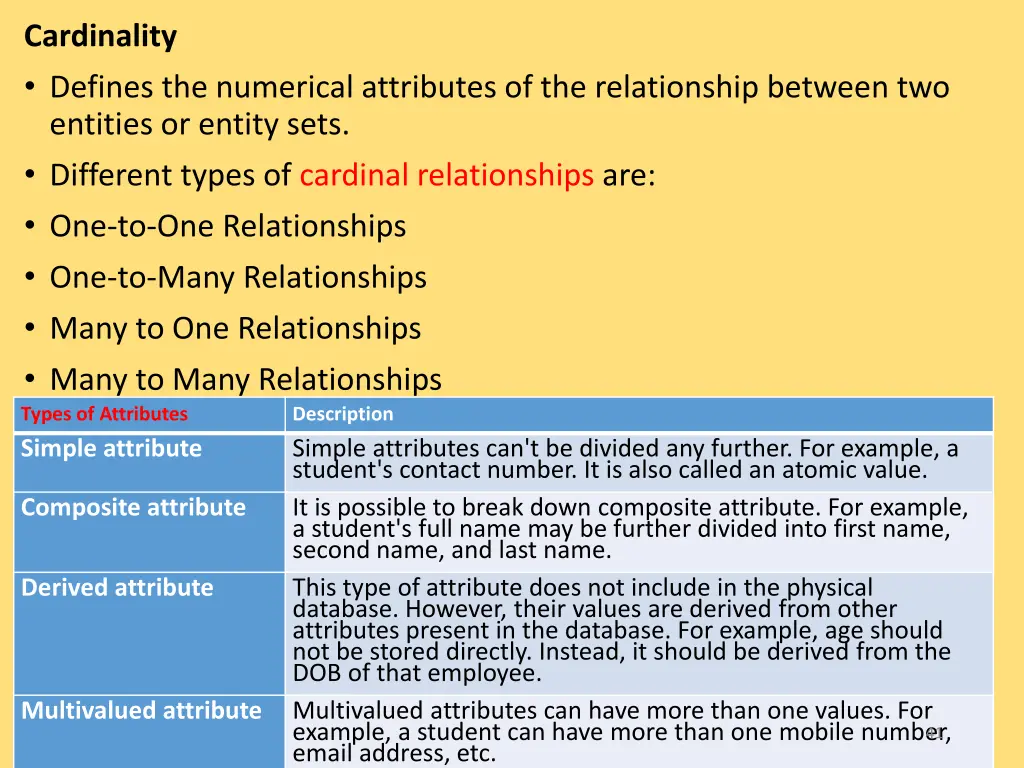 cardinality defines the numerical attributes