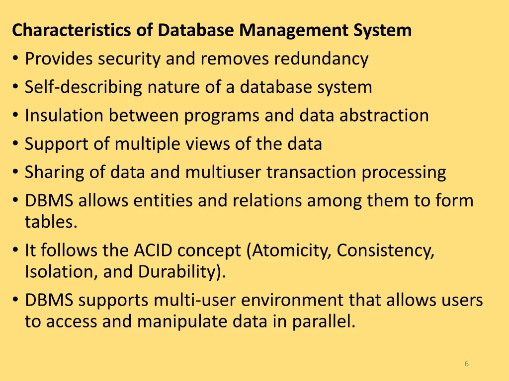 characteristics of database management system