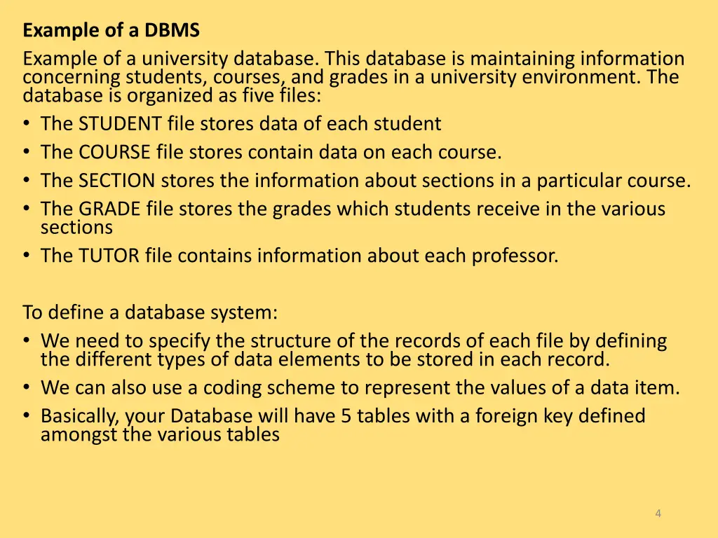 example of a dbms example of a university