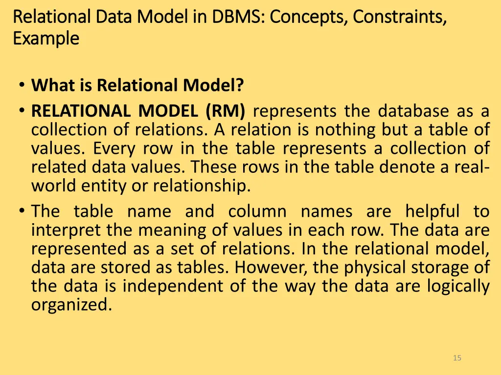 relational data model in dbms concepts