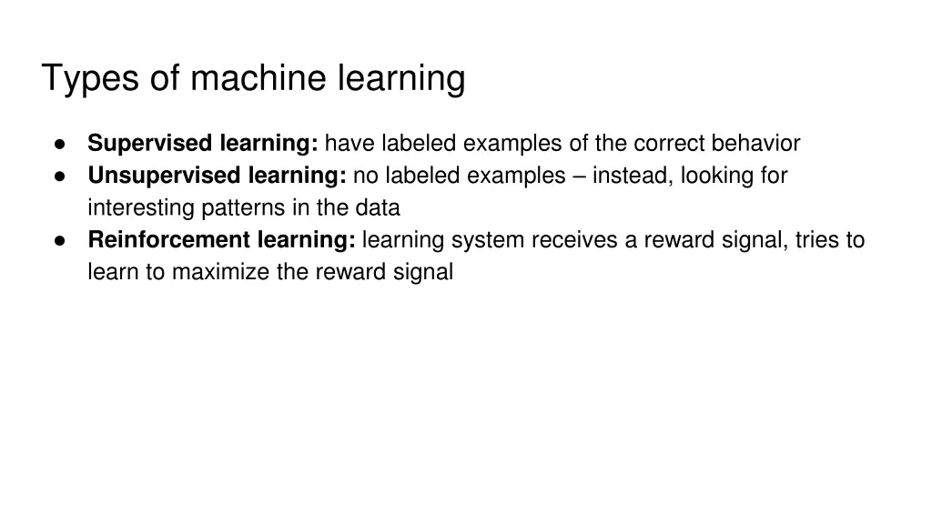 types of machine learning