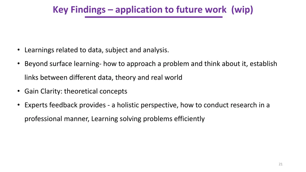 key findings application to future work wip