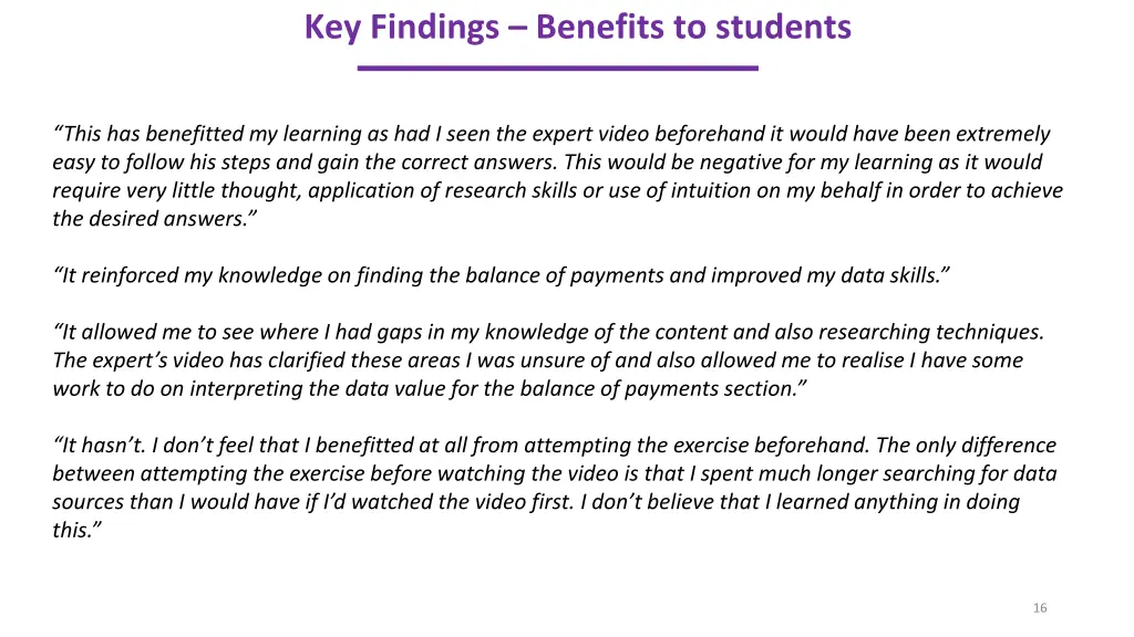 key findings benefits to students 1
