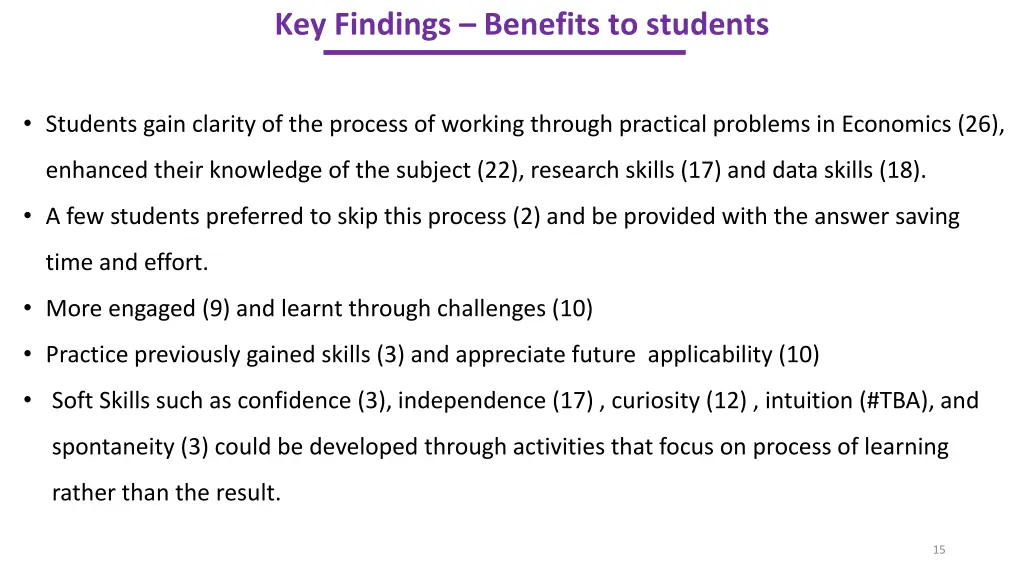 key findings benefits to students