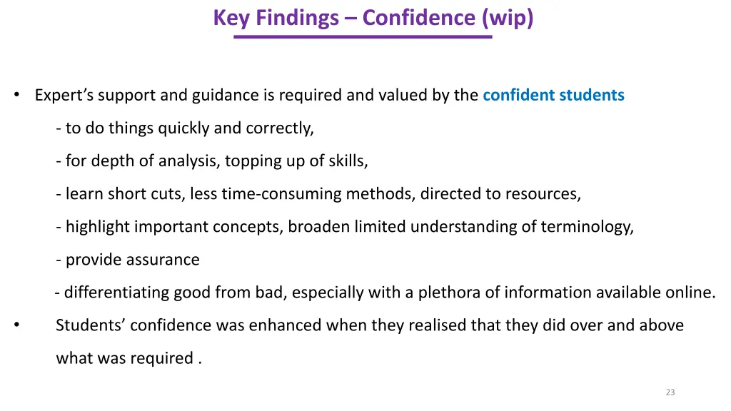 key findings confidence wip